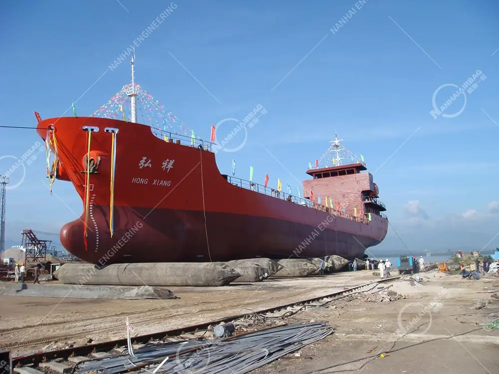 ship launching airbags in use